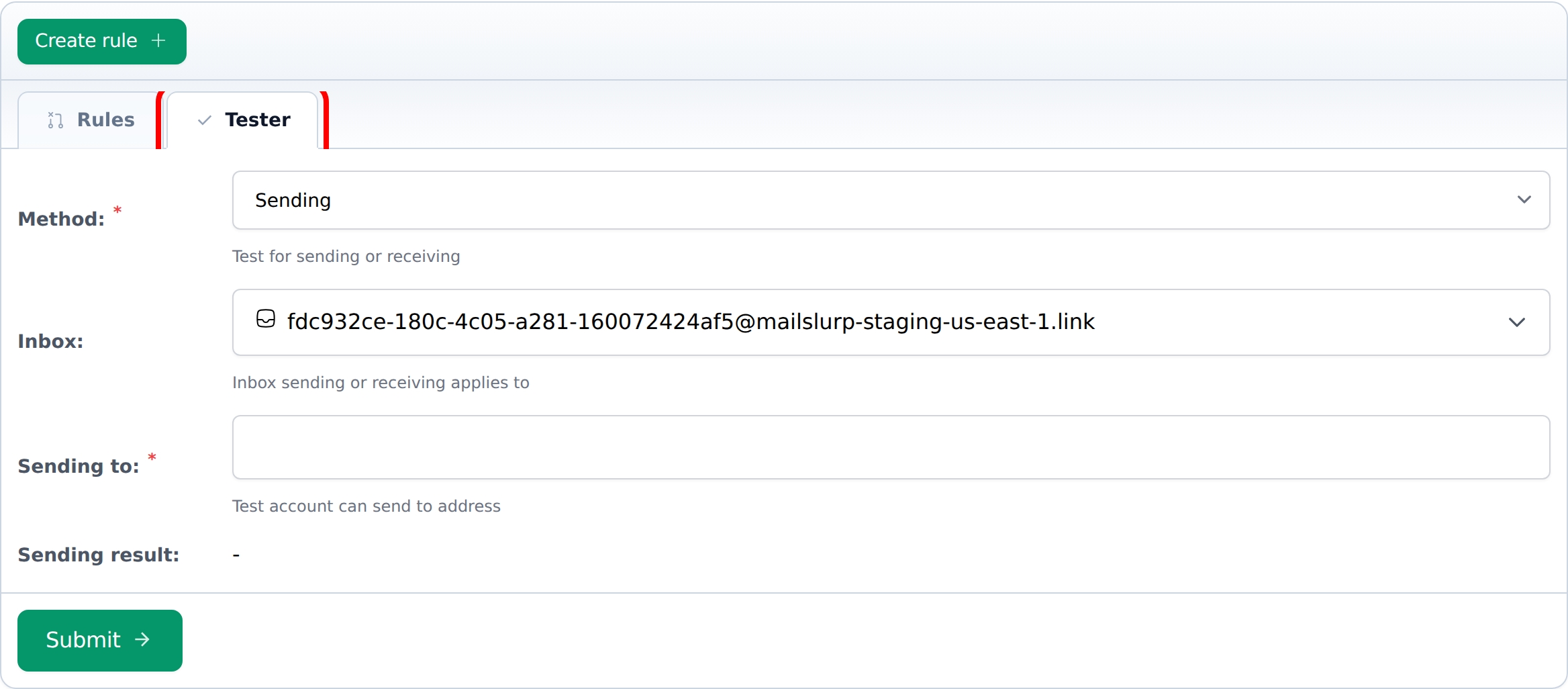test inbox rules